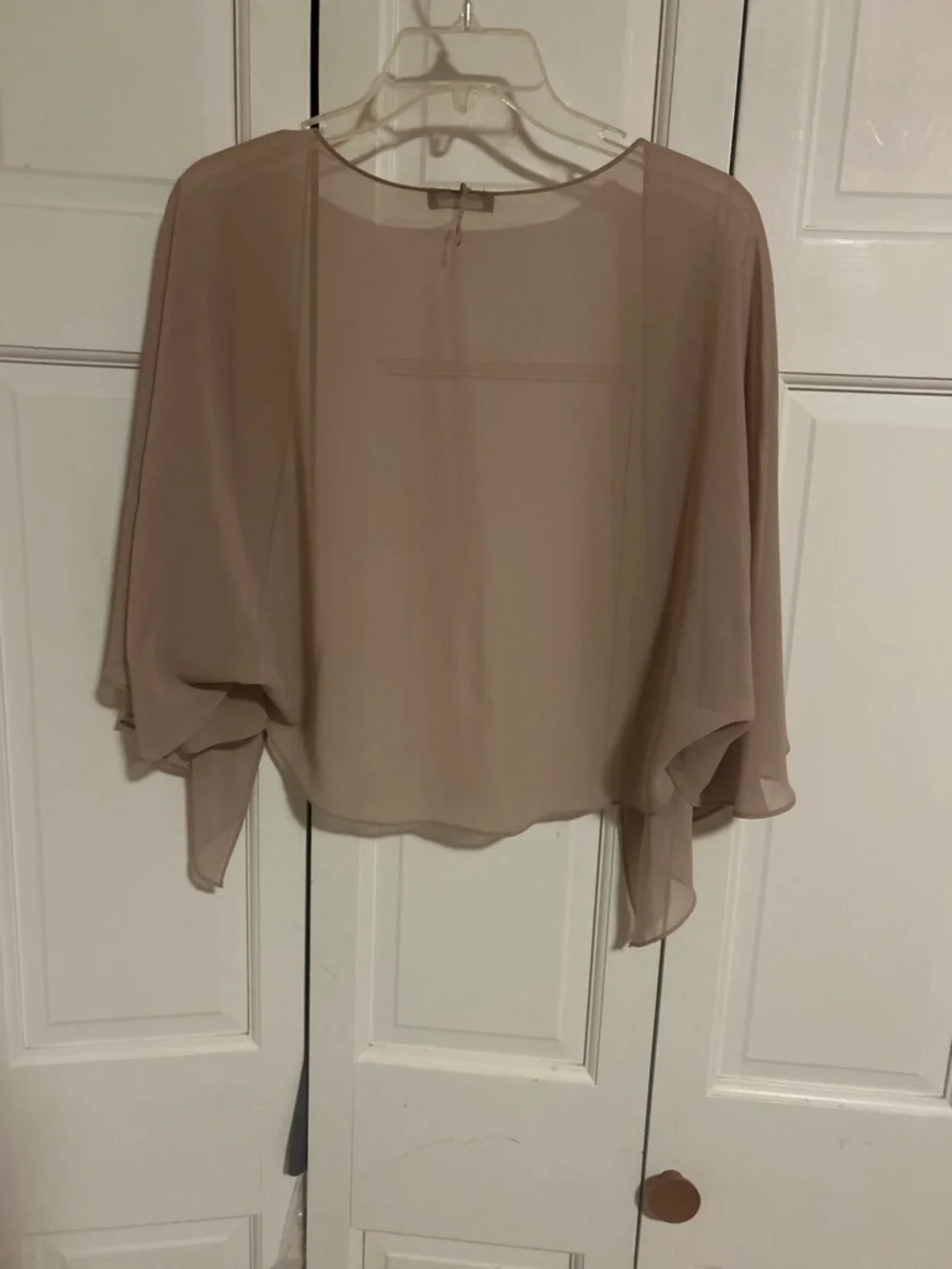 SLNY Sheer Shrug For Dressy Occasions in Nude Blush-Button Option for Sleeves - Picture 10 of 10